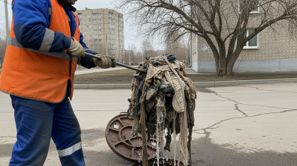 6 кубометров салфеток и тряпок извлекли из канализации Краснодара